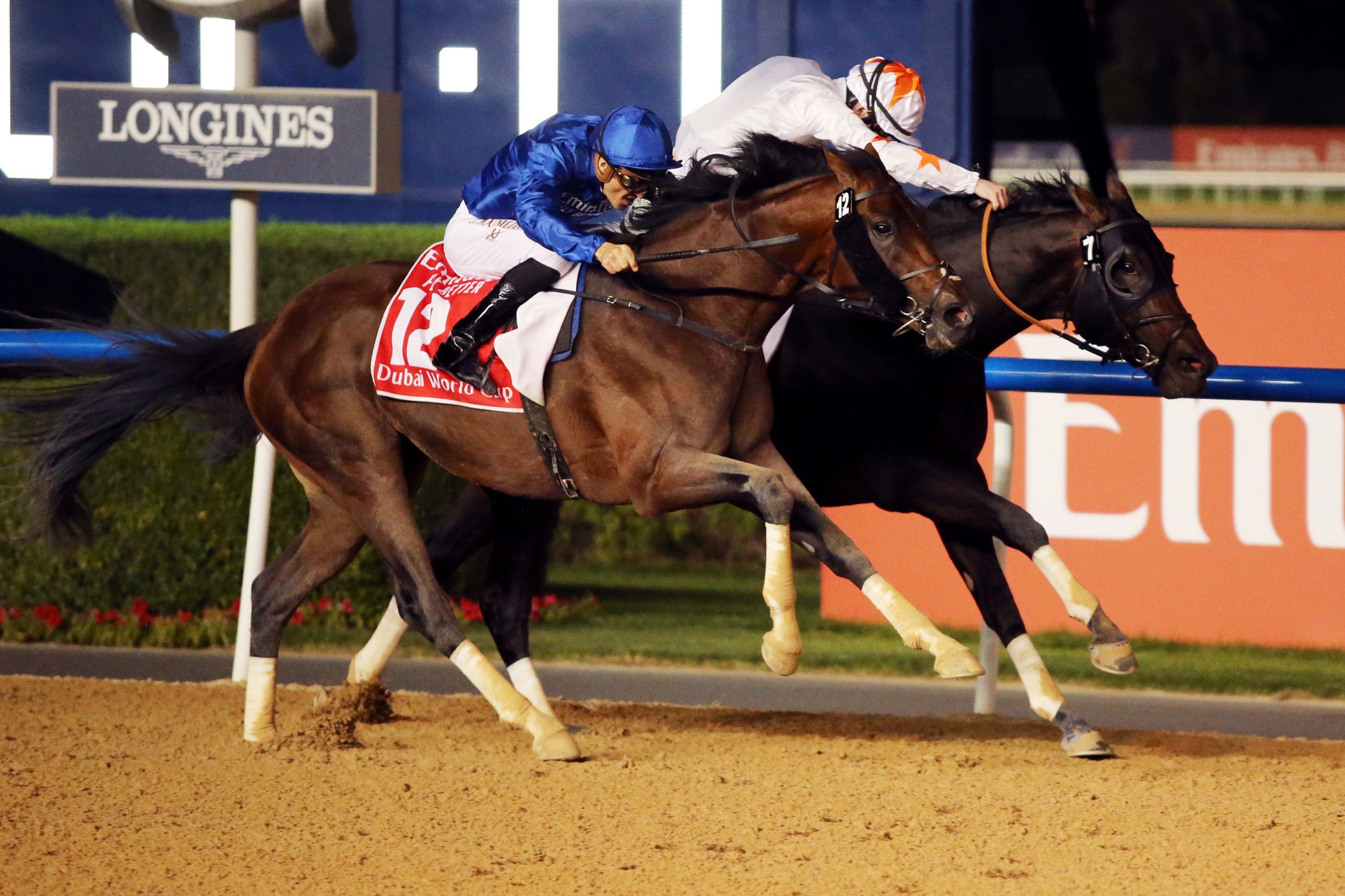 Thunder Snow and Gronkowski fight out the finish in the Group One Dubai World Cup